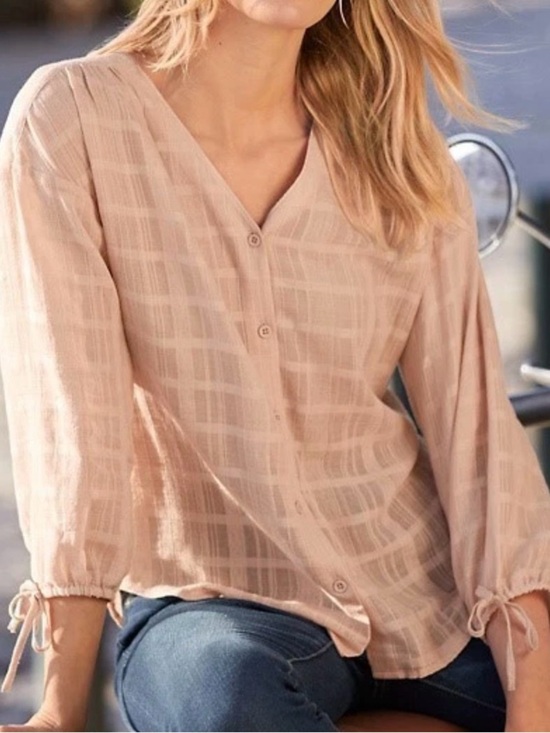 Garnet Hill Tops - Garnet Hill Tie Sleeve V-Neck Blouse Pink Sheer Cottagecore Peasant